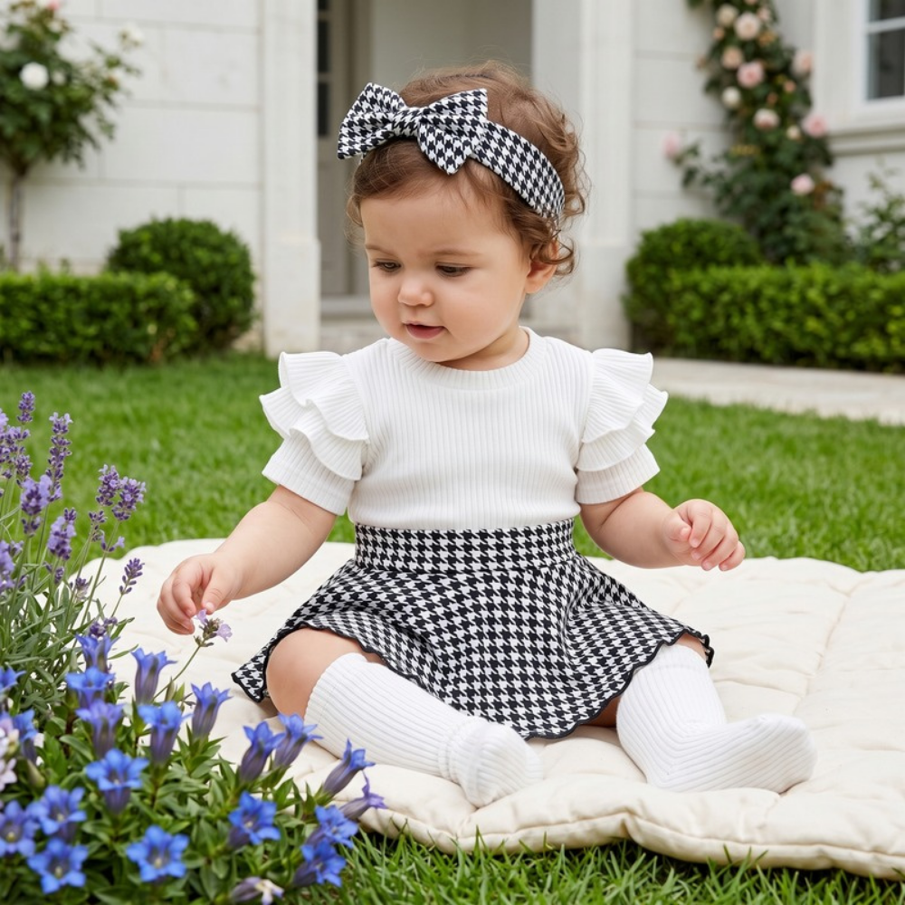 Lilo Striped Romper Dress and Headband Set - White