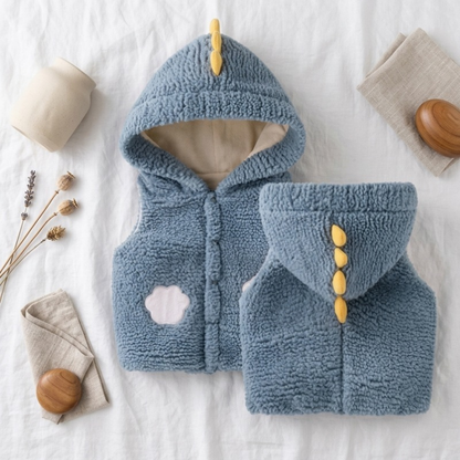 Lilo Sherpa Lamb Fleece Vest - Blue Dinosaur