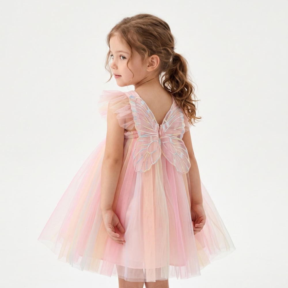 Lilo Rainbow Wings Tutu Dress - Pink Cream Rainbow