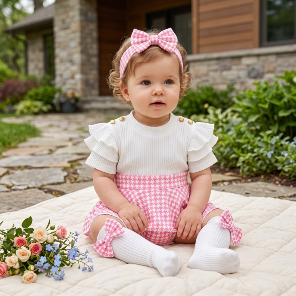 Lilo Striped Romper Dress and Headband Set - Pink