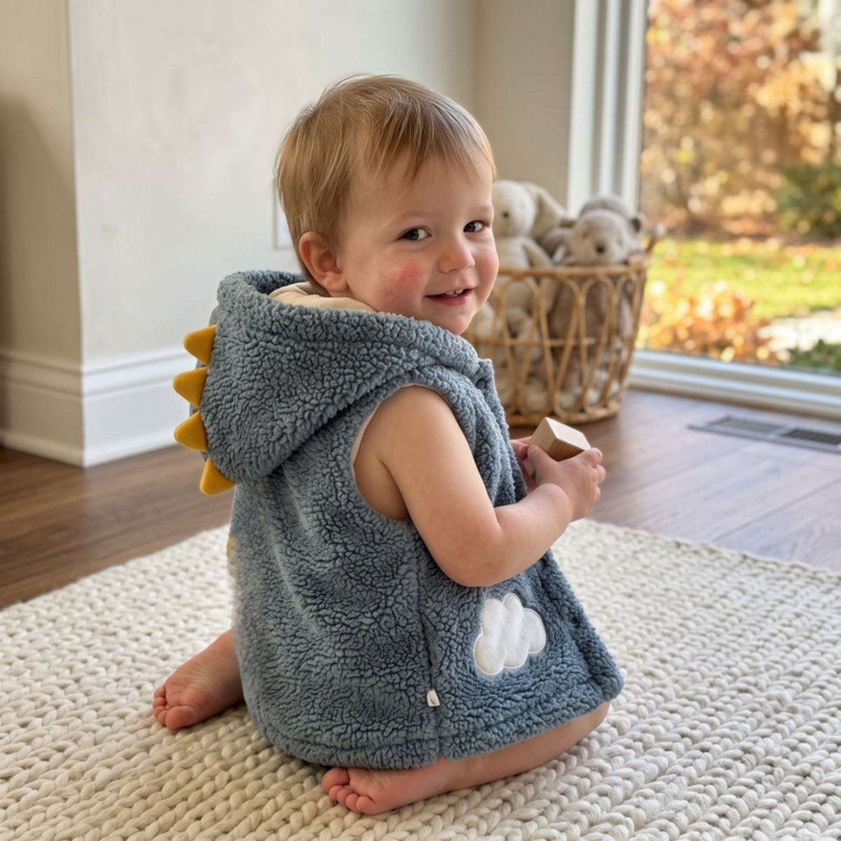 Lilo Sherpa Lamb Fleece Vest - Blue Dinosaur