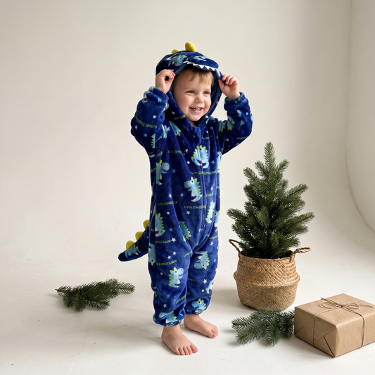Lilo Cocoa Baby Flannel Jumpsuit - Dino Print