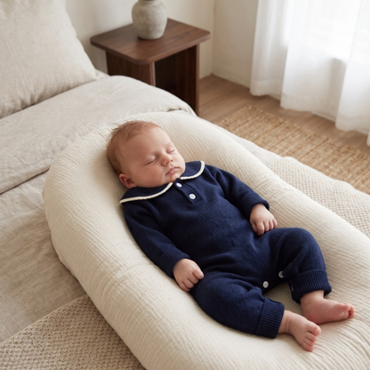 Lilo Sailor Collar Knit Romper - Navy Blue