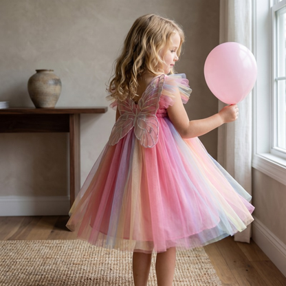 Lilo Rainbow Wings Tutu Dress - Bright Rainbow