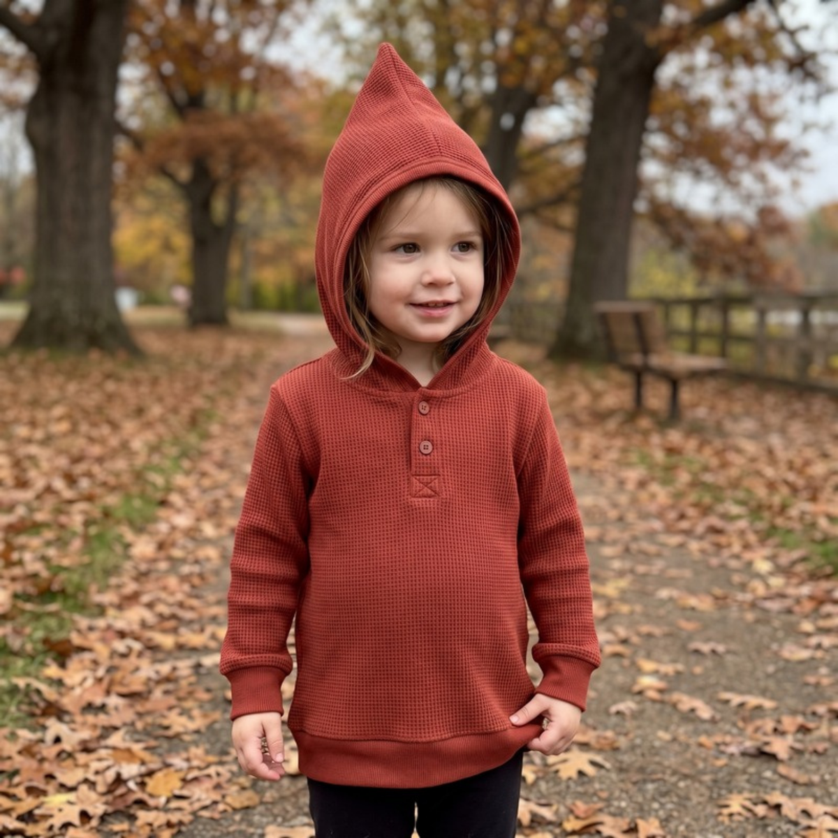 Lilo Waffle Hooded Sweatshirt - Brick Red