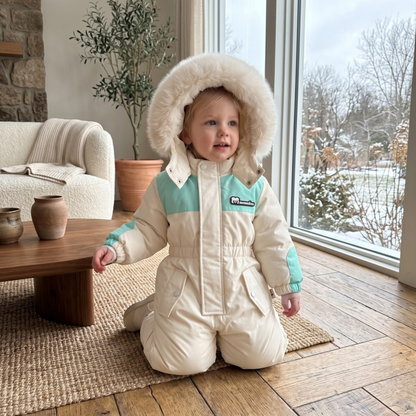 Lilo Padded Snowsuit Ski Jumpsuit - Cream and Aqua