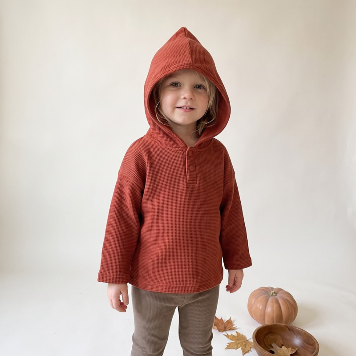 Lilo Waffle Hooded Sweatshirt - Brick Red