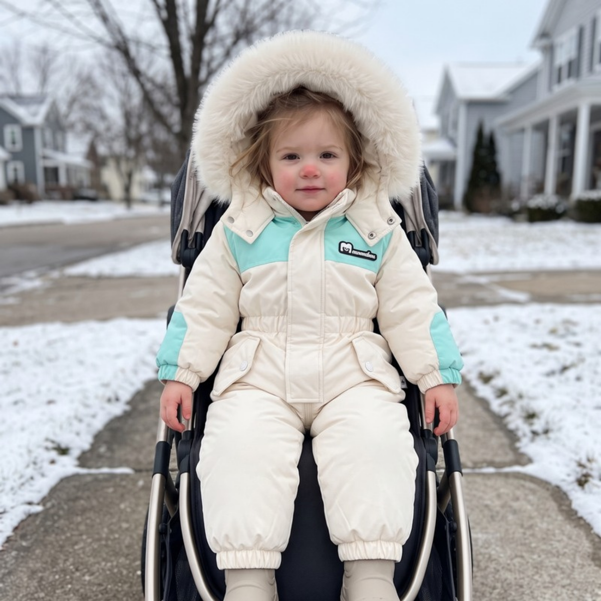 Lilo Padded Snowsuit Ski Jumpsuit - Cream and Aqua