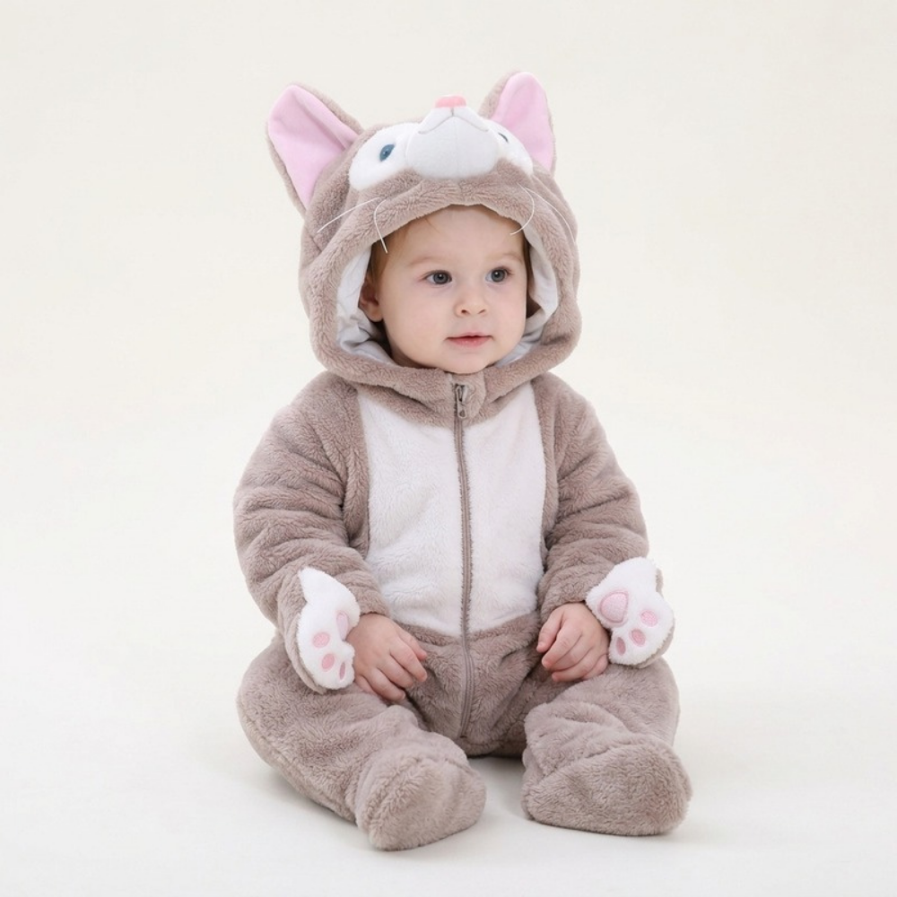 Lilo Animal Winter Romper - Grey Cat