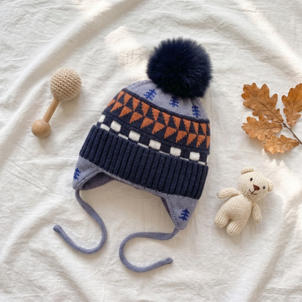 Lilo Fir Tree Knit Pom Pom Hat - Navy Blue