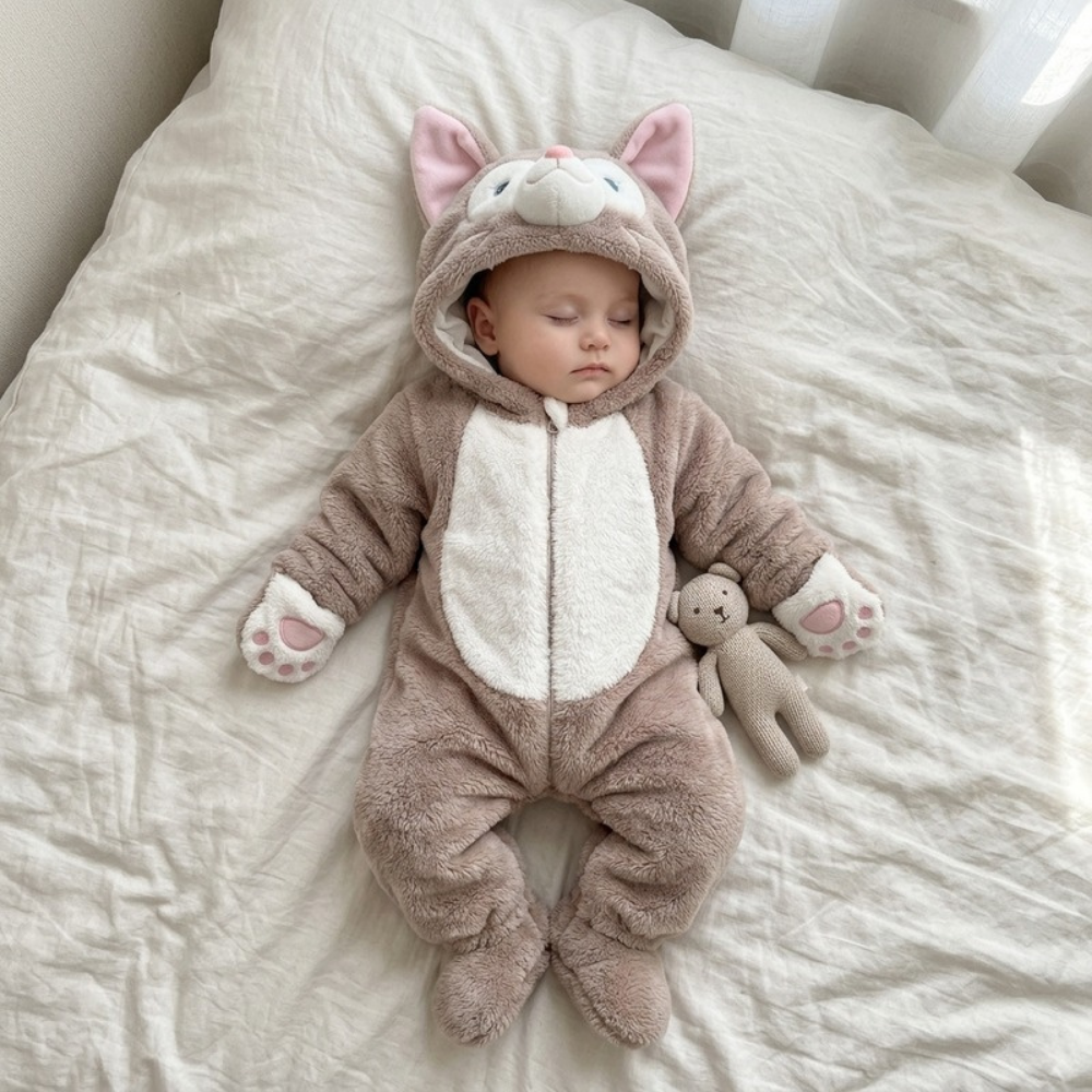 Lilo Animal Winter Romper - Grey Cat