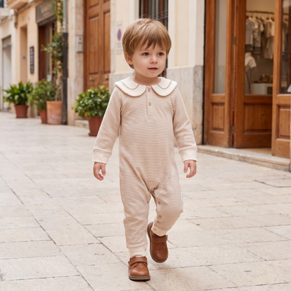 Lilo Striped Sailor Collar Romper - Tan Stripe