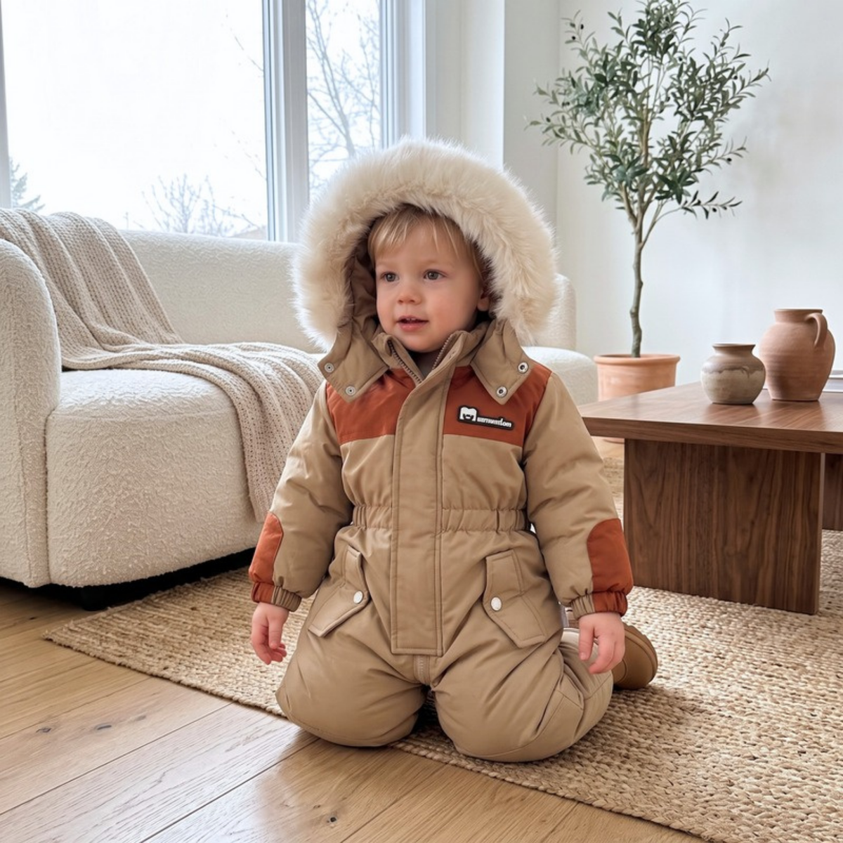 Lilo Padded Snowsuit Ski Jumpsuit - Khaki and Rust