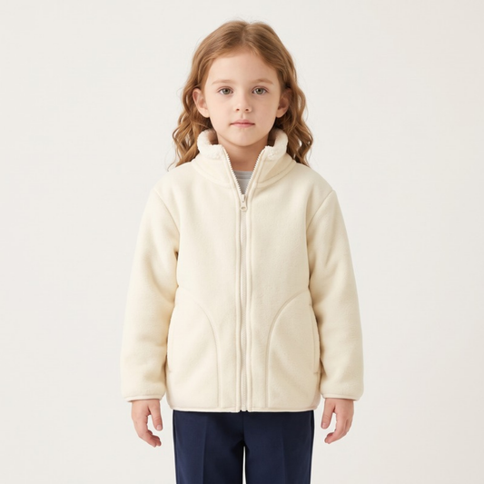Lilo Fleece Stand Collar Windproof Jacket - Off White