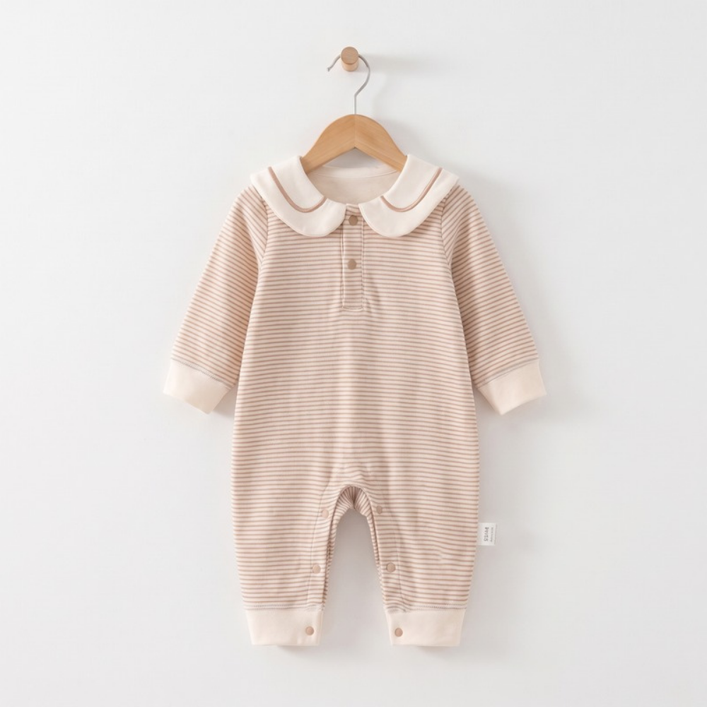 Lilo Striped Sailor Collar Romper - Tan Stripe