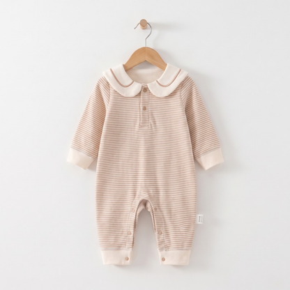 Lilo Striped Sailor Collar Romper - Tan Stripe
