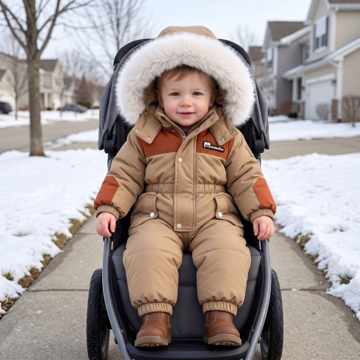 Lilo Padded Snowsuit Ski Jumpsuit - Khaki and Rust