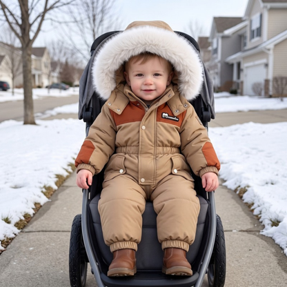 Lilo Padded Snowsuit Ski Jumpsuit - Khaki and Rust