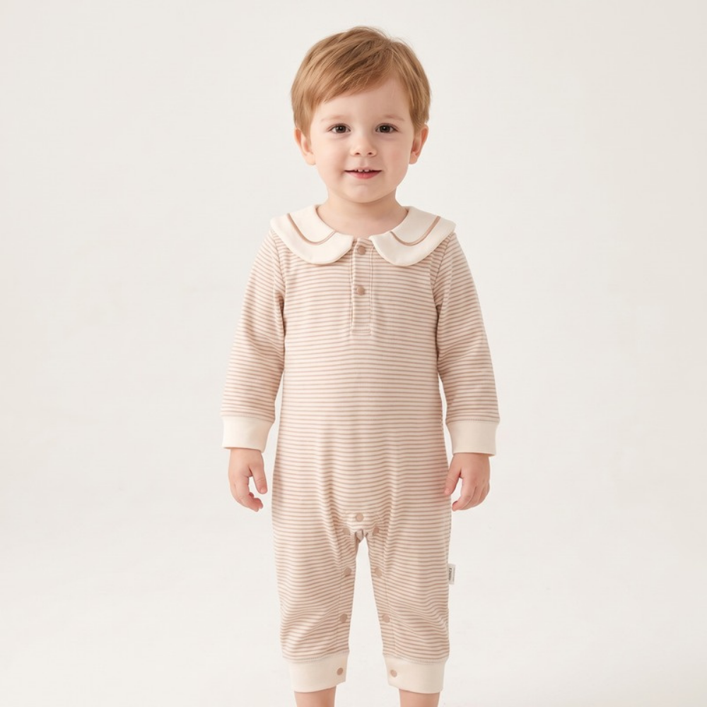 Lilo Striped Sailor Collar Romper - Tan Stripe