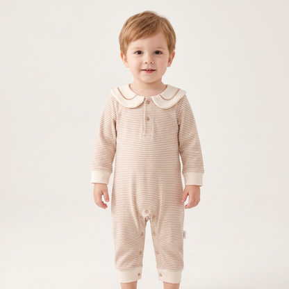 Lilo Striped Sailor Collar Romper - Tan Stripe