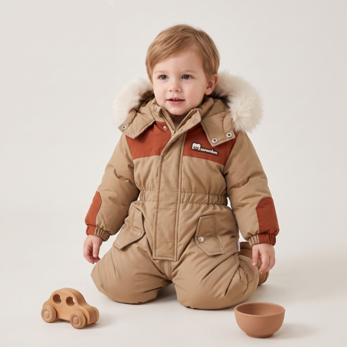 Lilo Padded Snowsuit Ski Jumpsuit - Khaki and Rust