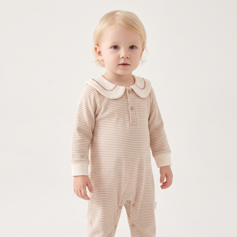 Lilo Striped Sailor Collar Romper - Tan Stripe