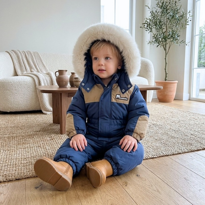 Lilo Padded Snowsuit Ski Jumpsuit - Navy and Tan