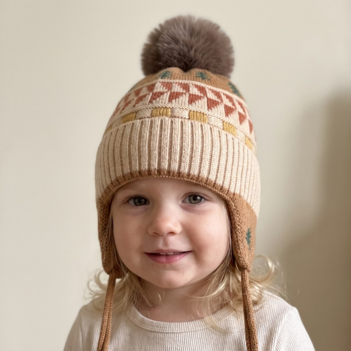 Lilo Fir Tree Knit Pom Pom Hat - Cream Caramel