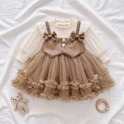 Lilo Faux Leather Tulle Dress - Brown