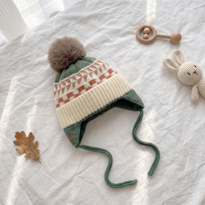 Lilo Fir Tree Knit Pom Pom Hat - Cream Sage