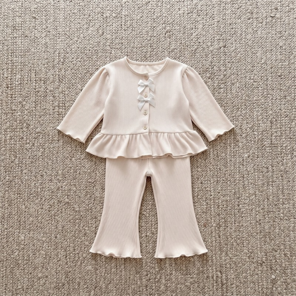 Lilo Bow Cardigan and Long Sleeve Top Set - Cream