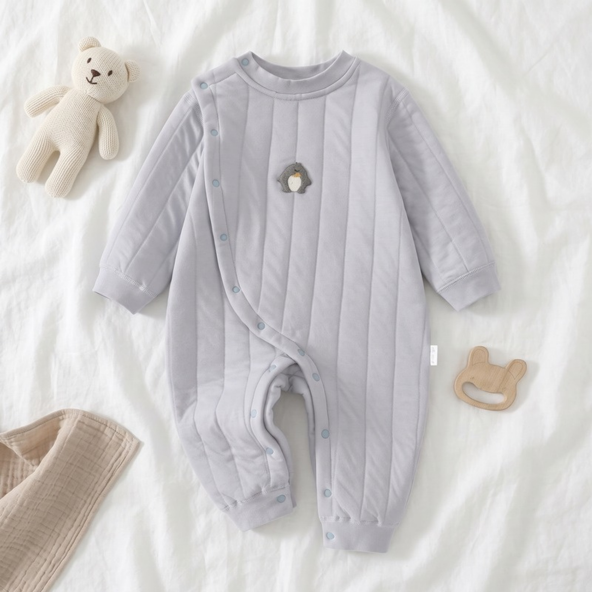 Lilo Air Layer Padded Baby Romper - Light Grey-Blue