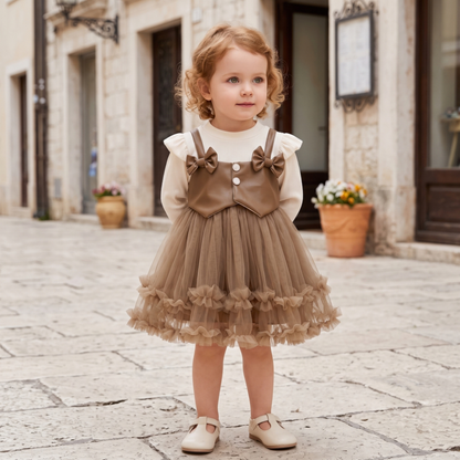 Lilo Faux Leather Tulle Dress - Brown
