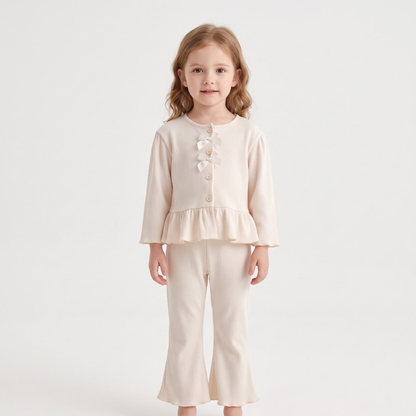 Lilo Bow Cardigan and Long Sleeve Top Set - Cream