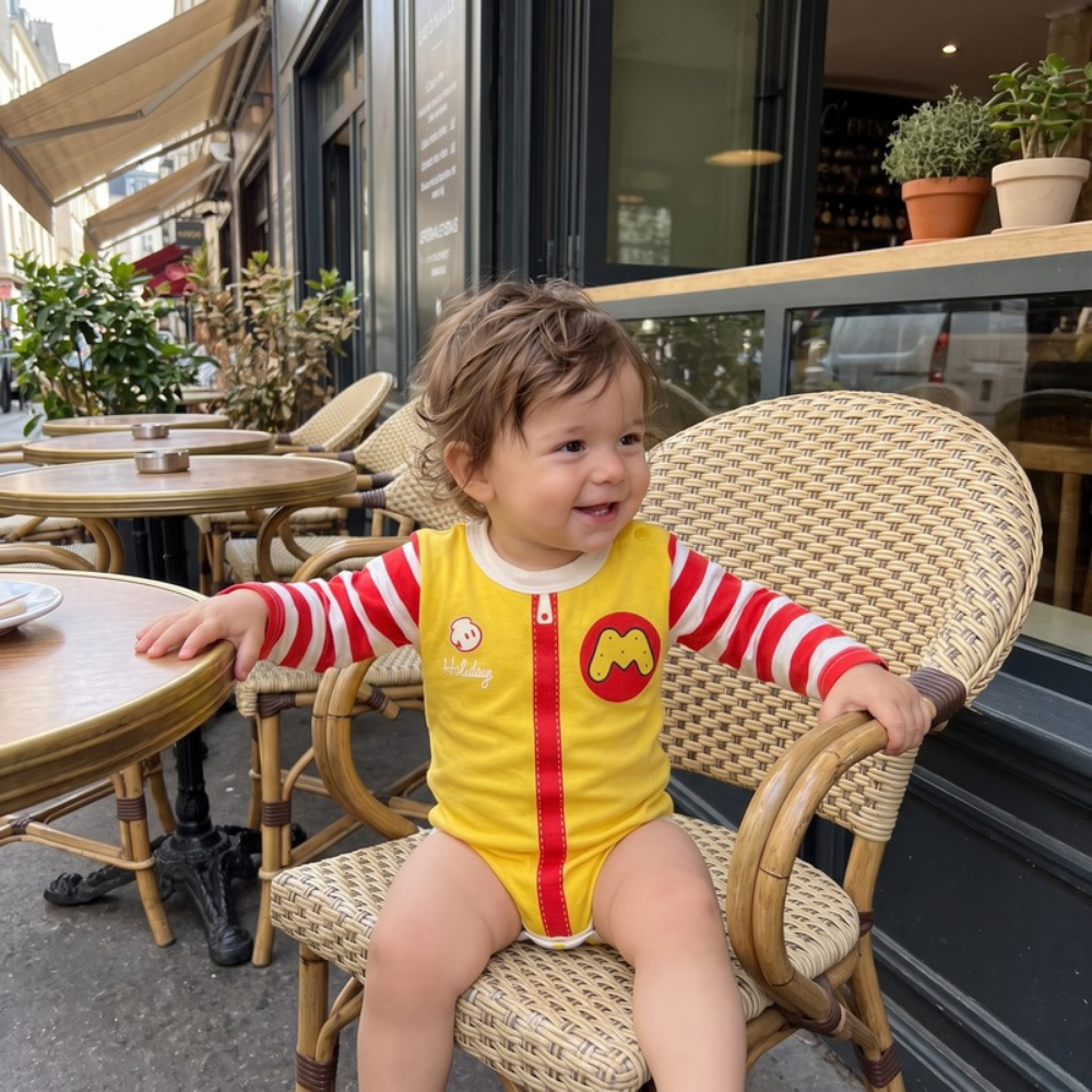 Lilo Moonbeam Baby Cartoon Romper - Yellow Stripe