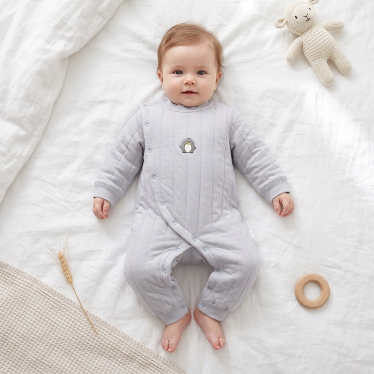 Lilo Air Layer Padded Baby Romper - Light Grey-Blue