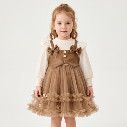 Lilo Faux Leather Tulle Dress - Brown