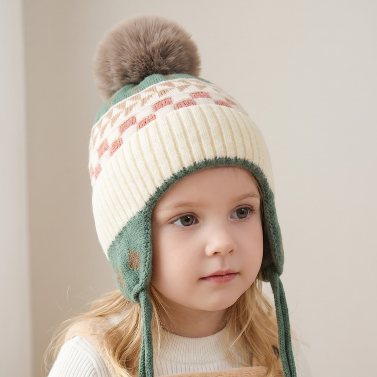 Lilo Fir Tree Knit Pom Pom Hat - Cream Sage