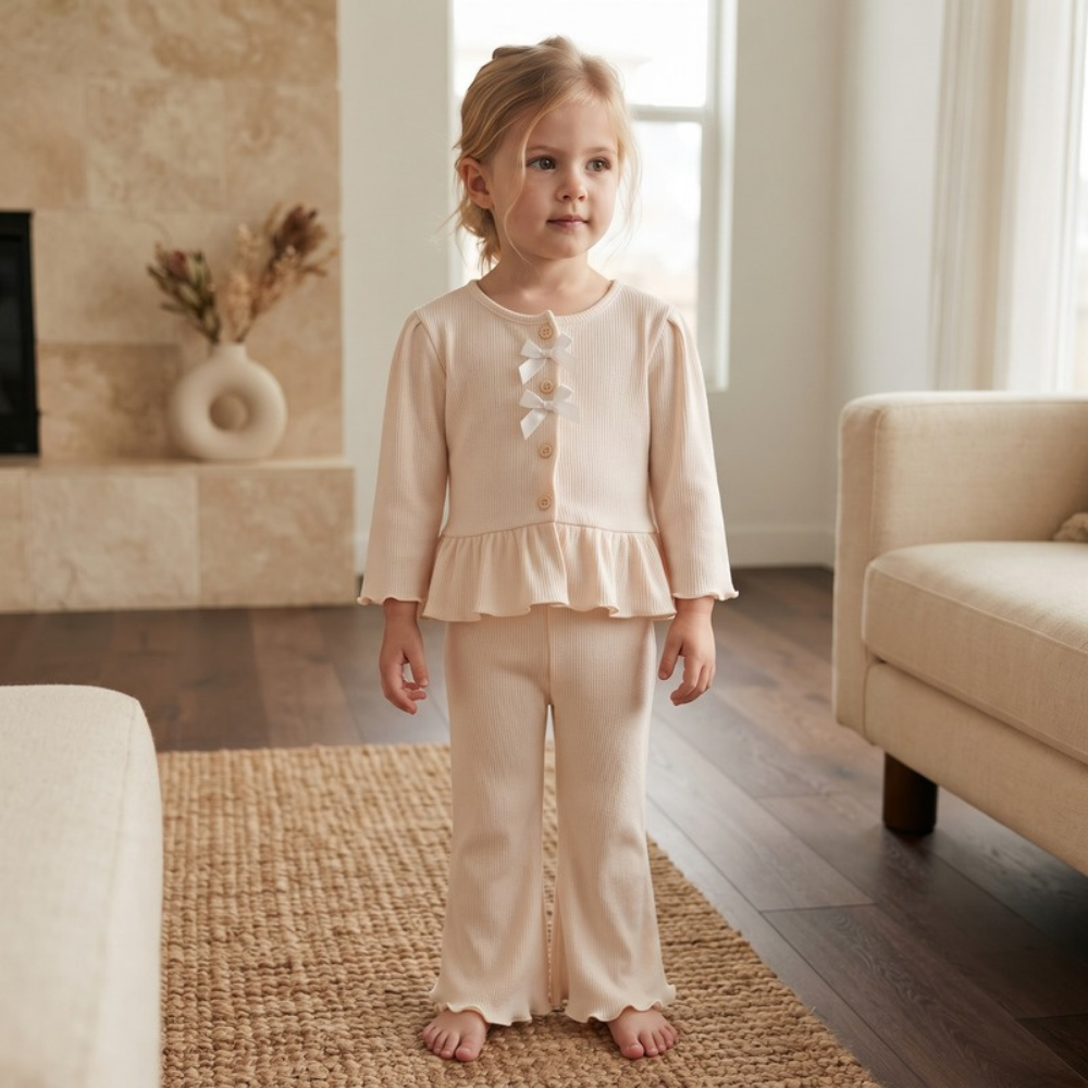 Lilo Bow Cardigan and Long Sleeve Top Set - Cream