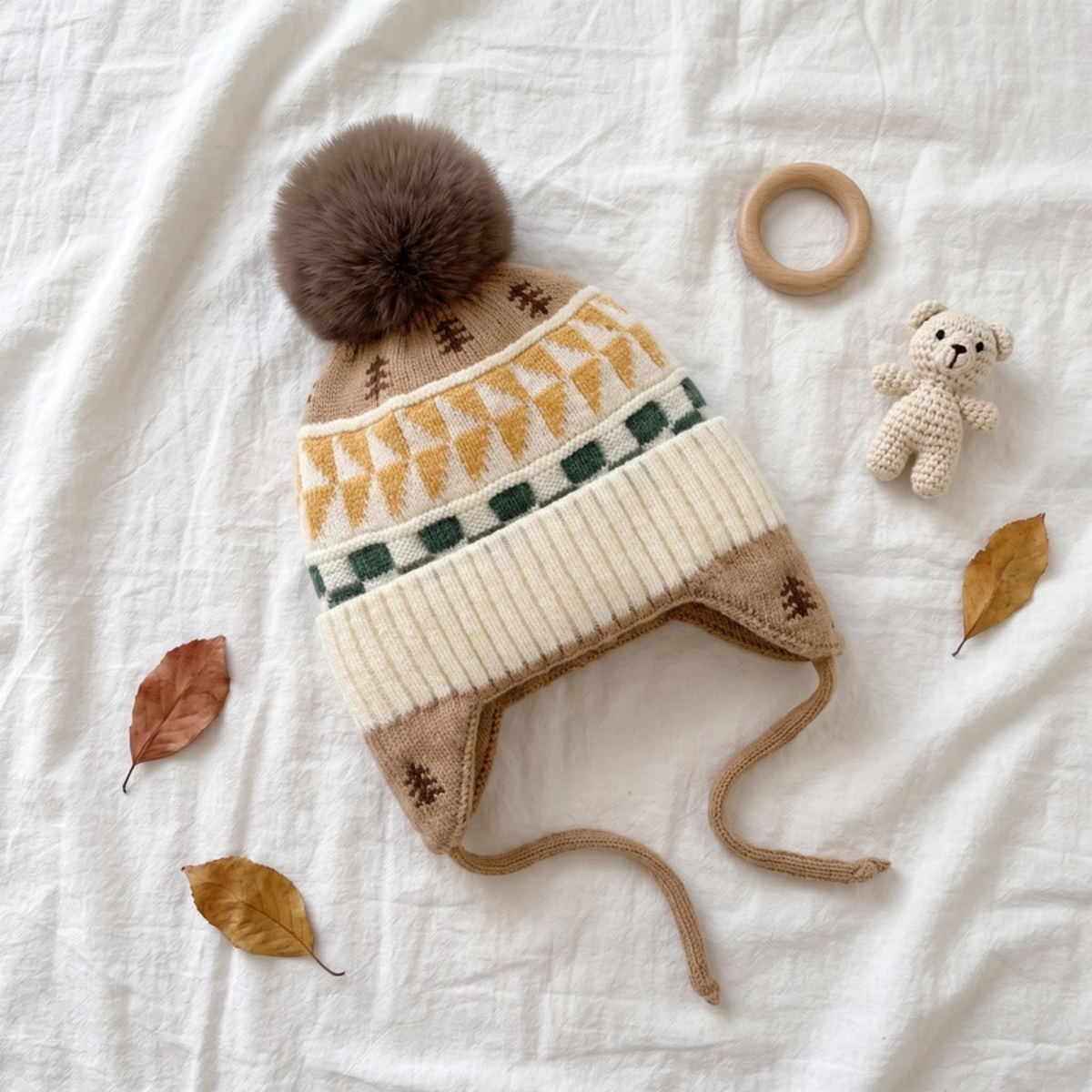 Lilo Fir Tree Knit Pom Pom Hat - Cream Gold