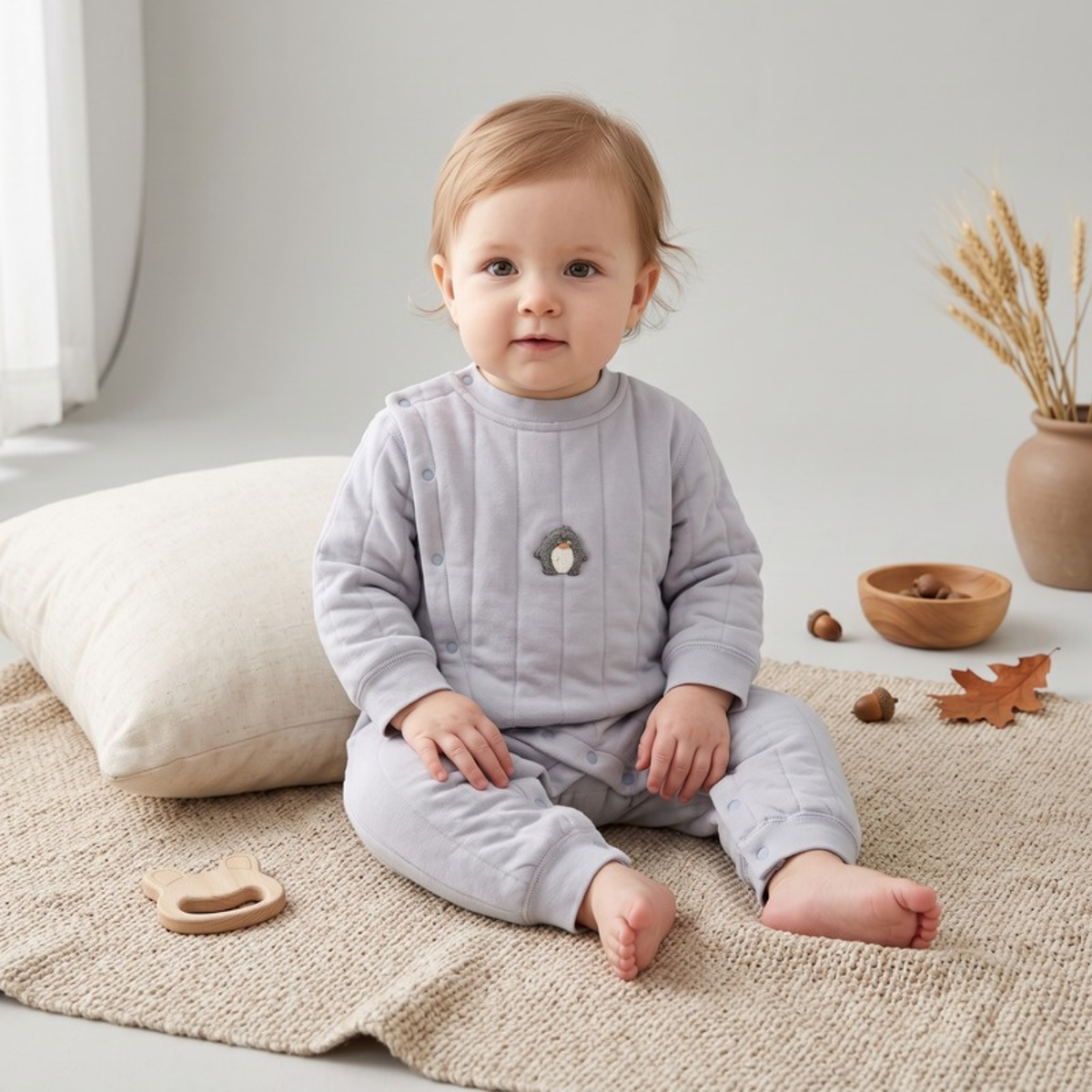 Lilo Air Layer Padded Baby Romper - Light Grey-Blue