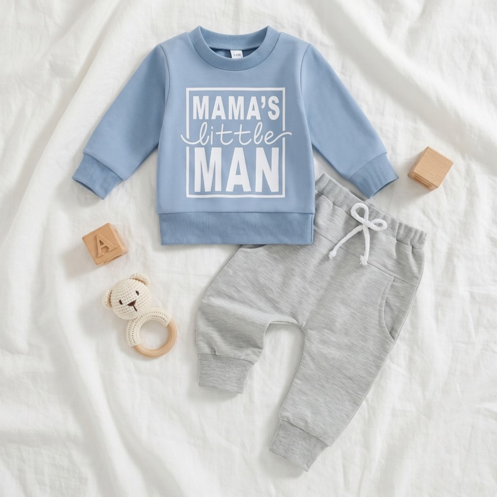 Lilo Letter Print Sweatshirt Set - Blue Mama's Little Man