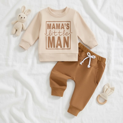 Lilo Letter Print Sweatshirt Set - Oatmeal Mama's Little Man