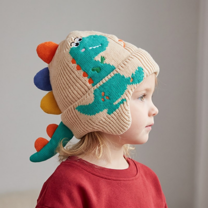 Lilo Dinosaur Knit Ear Flap Hat - Off White