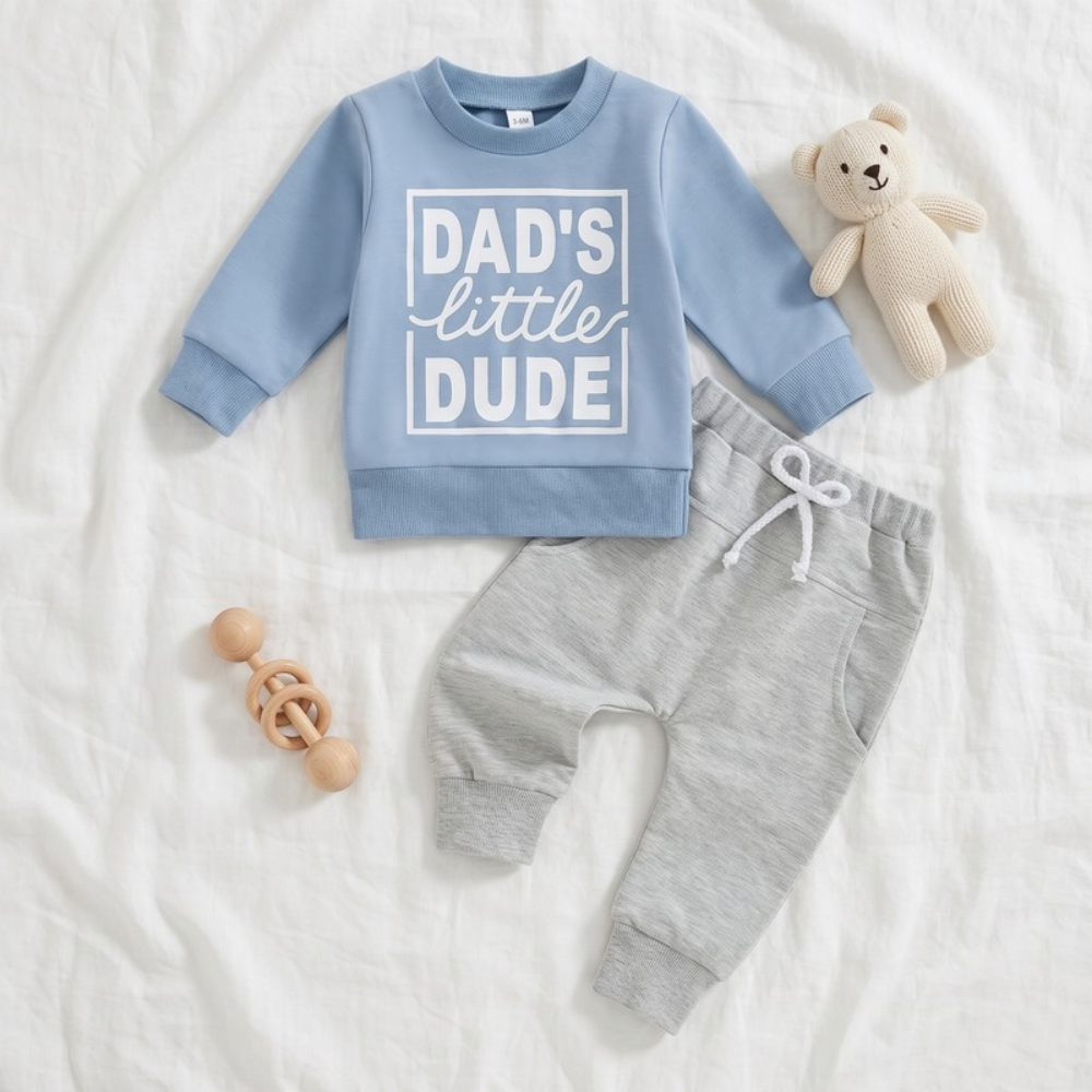 Lilo Letter Print Sweatshirt Set - Blue Dad's Little Dude