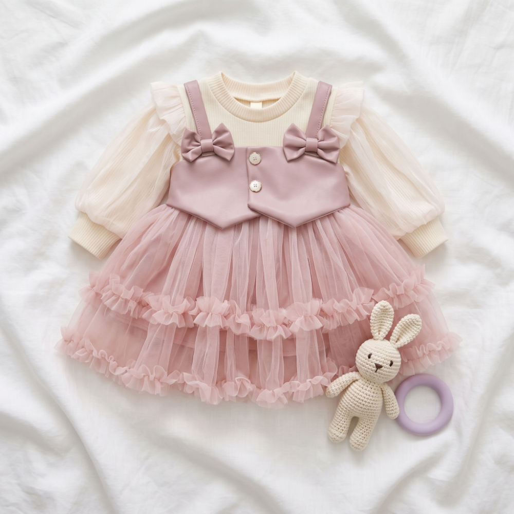 Lilo Faux Leather Tulle Dress - Pink