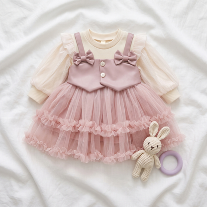Lilo Faux Leather Tulle Dress - Pink
