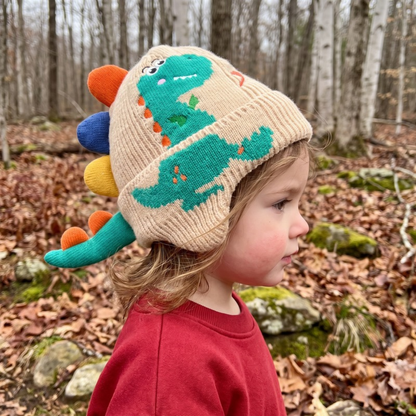 Lilo Dinosaur Knit Ear Flap Hat - Off White