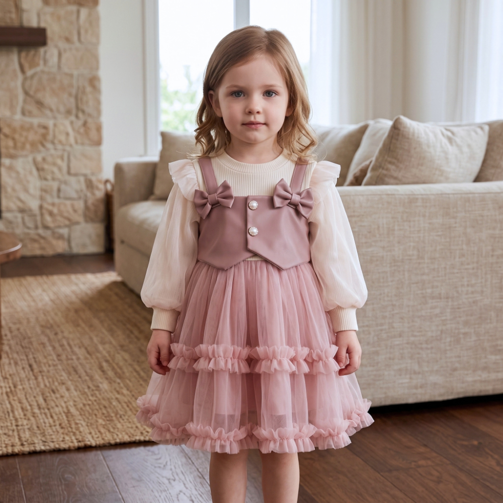 Lilo Faux Leather Tulle Dress - Pink