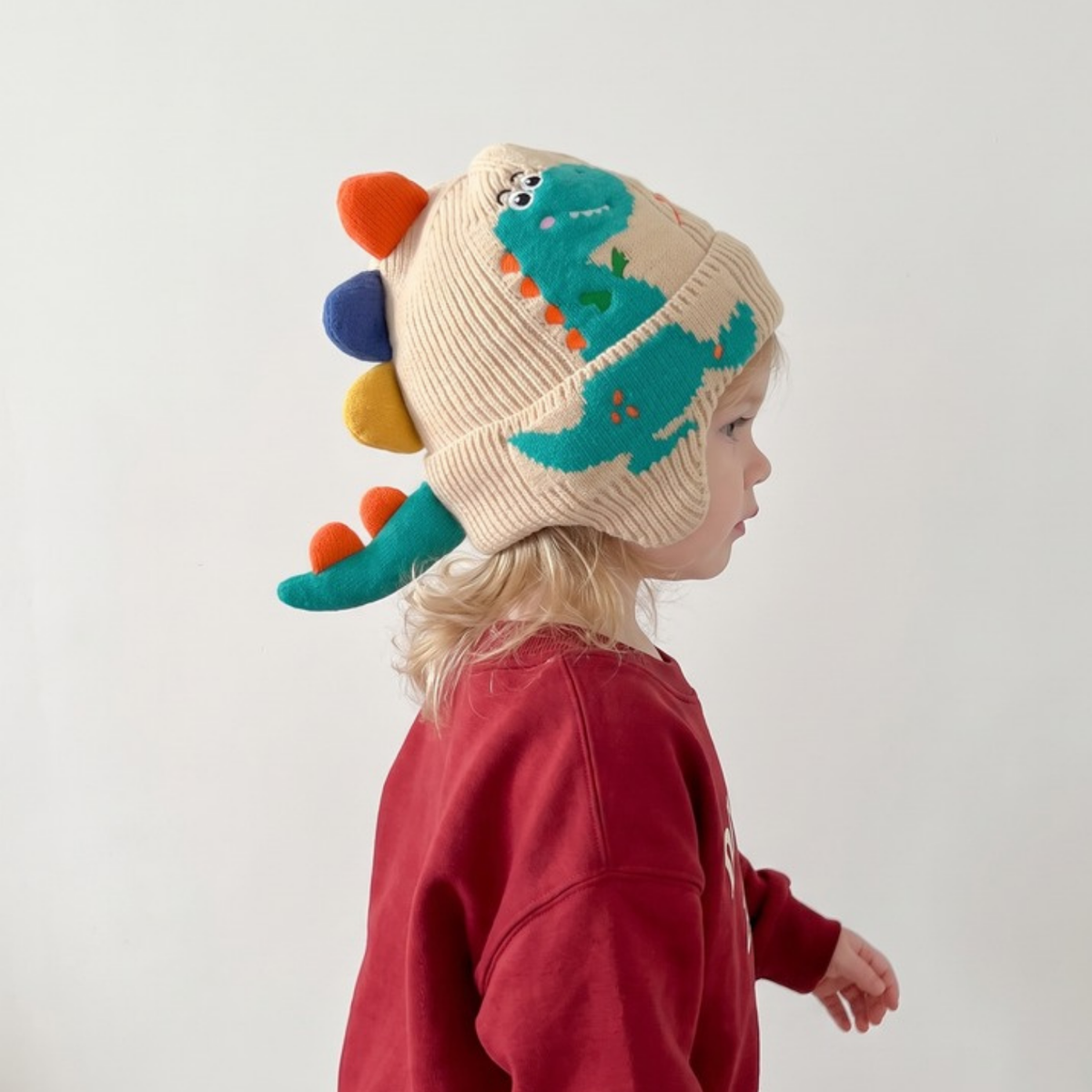 Lilo Dinosaur Knit Ear Flap Hat - Off White